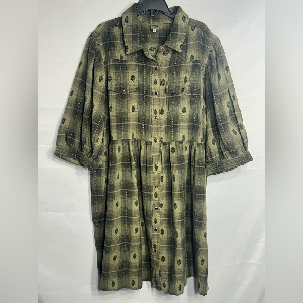 IVY JANE Green Plaid Button-Up Dress size L brand new with out tags